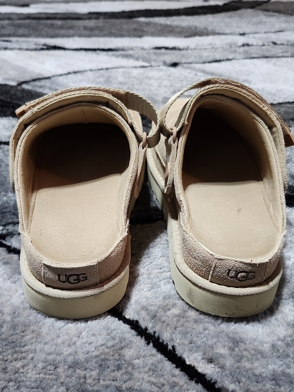 UGG GOLDENSTAR VILLA SUEDE SAND/TAN ADJUSTABLE SWIVEL HEEL STRAP CLOGS SHOES - Picture 6 of 15